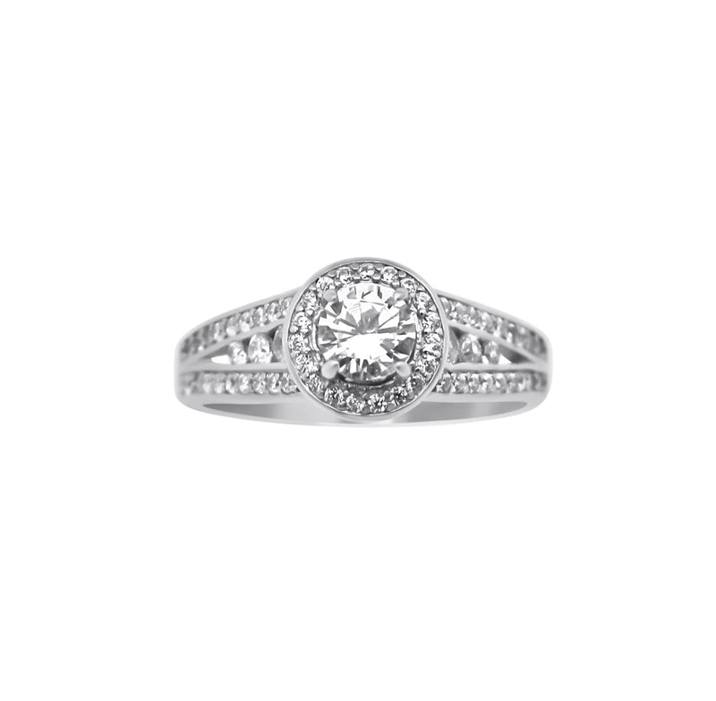 Sterling Silver Halo Wedding Ring, Engagement Ring
