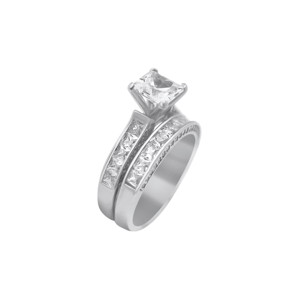 Sterling Silver Square Cut Stackable Wedding/Engagement Ring Set