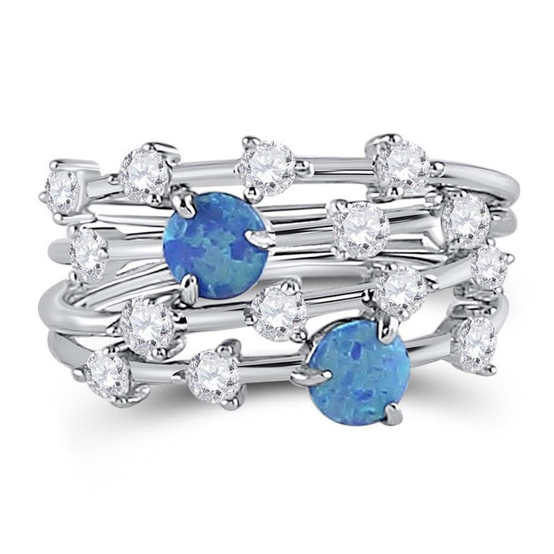 STERLING SILVER STACKABLE 4 BANDS OPAL AND CZ RING - Atlanta Jewelers Supply