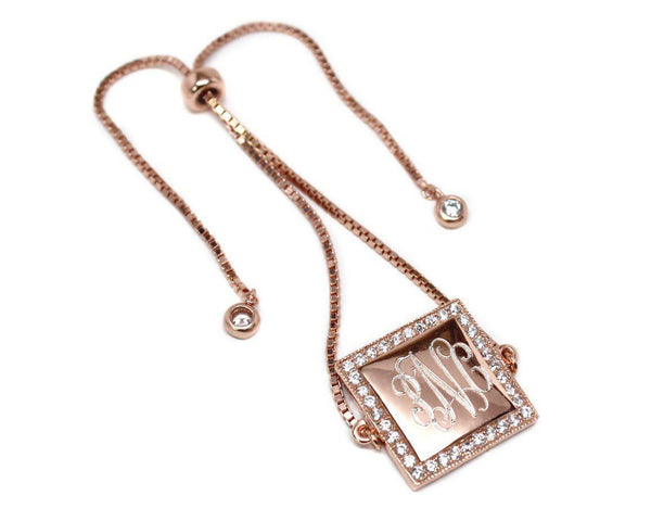 Sterling Silver Engravable Square CZ Adjustable Bracelets - Atlanta Jewelers Supply