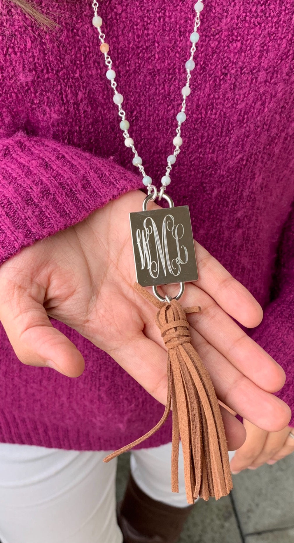 Engraved Amy Rectangle tassel necklace - Atlanta Jewelers Supply