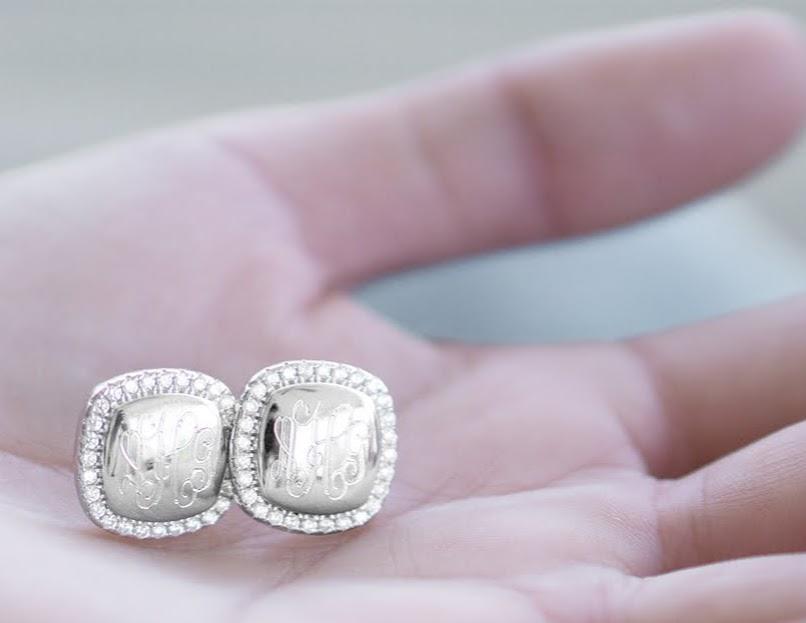 Engravable Sterling Silver Square CZ Stud Earrings - Atlanta Jewelers Supply