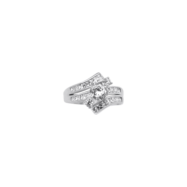 Sterling Silver Circle Cut Twist Band Wedding/Engagement Ring