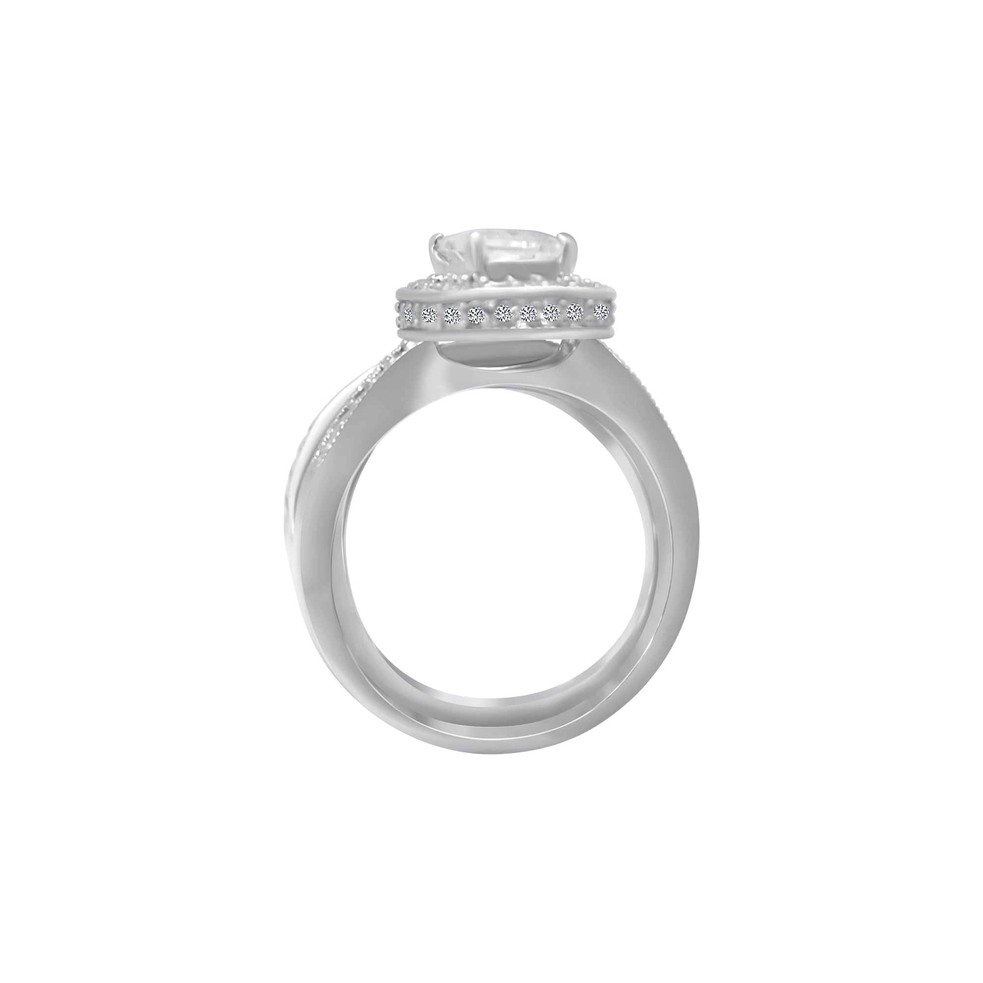 Sterling Silver Rectangle Cut Stackable Wedding/Engagement Ring Set