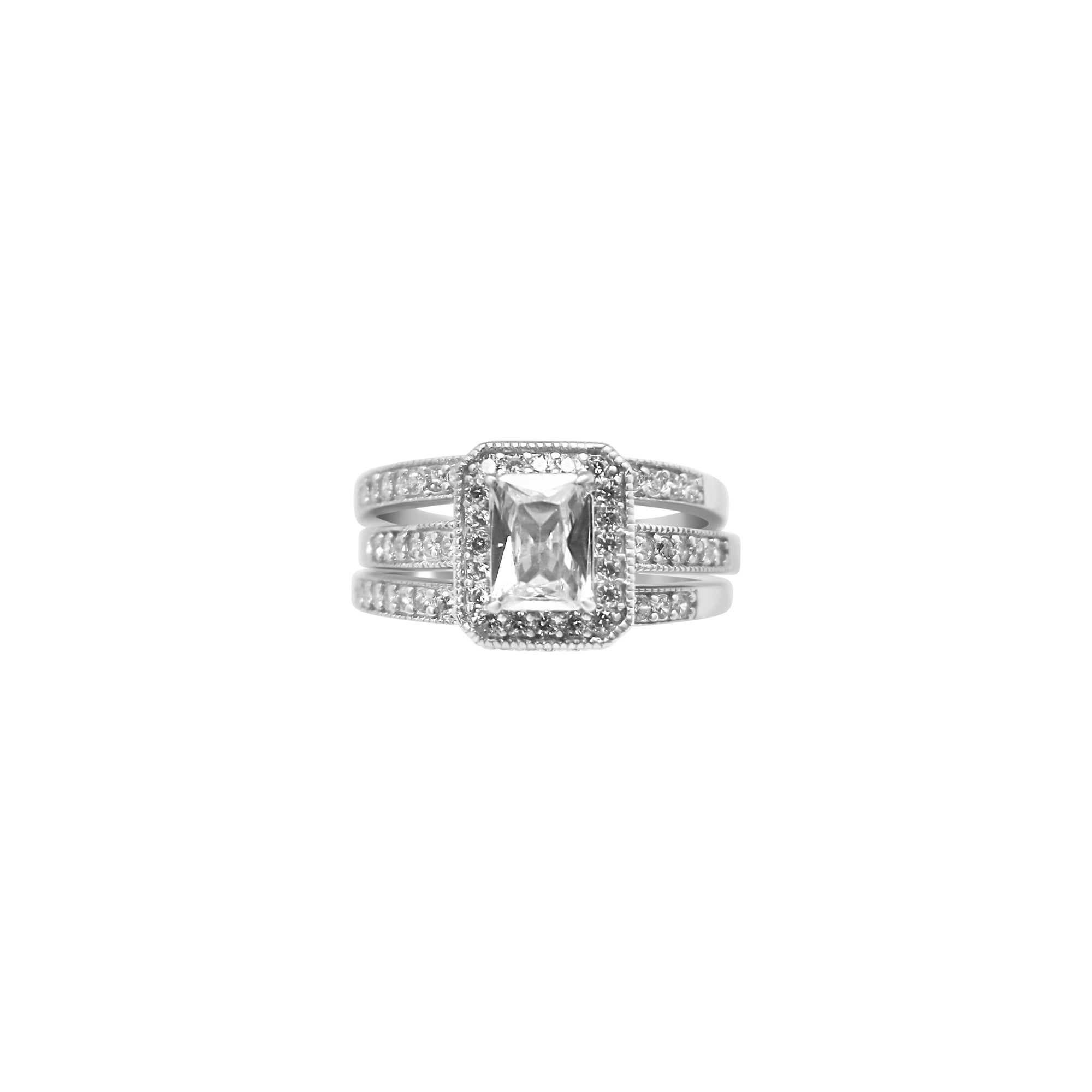 Sterling Silver Rectangle Cut Stackable Wedding/Engagement Ring Set