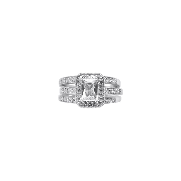 Sterling Silver Rectangle Cut Stackable Wedding/Engagement Ring Set