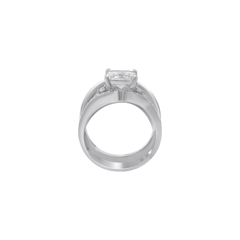 Sterling Silver High Setting Square Cut Stackable Wedding/Engagement Ring Set
