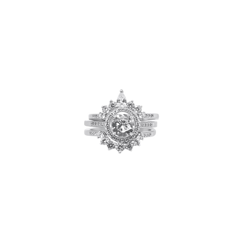 Sterling Silver Crown Stackable Halo Wedding/Engagement Ring Set