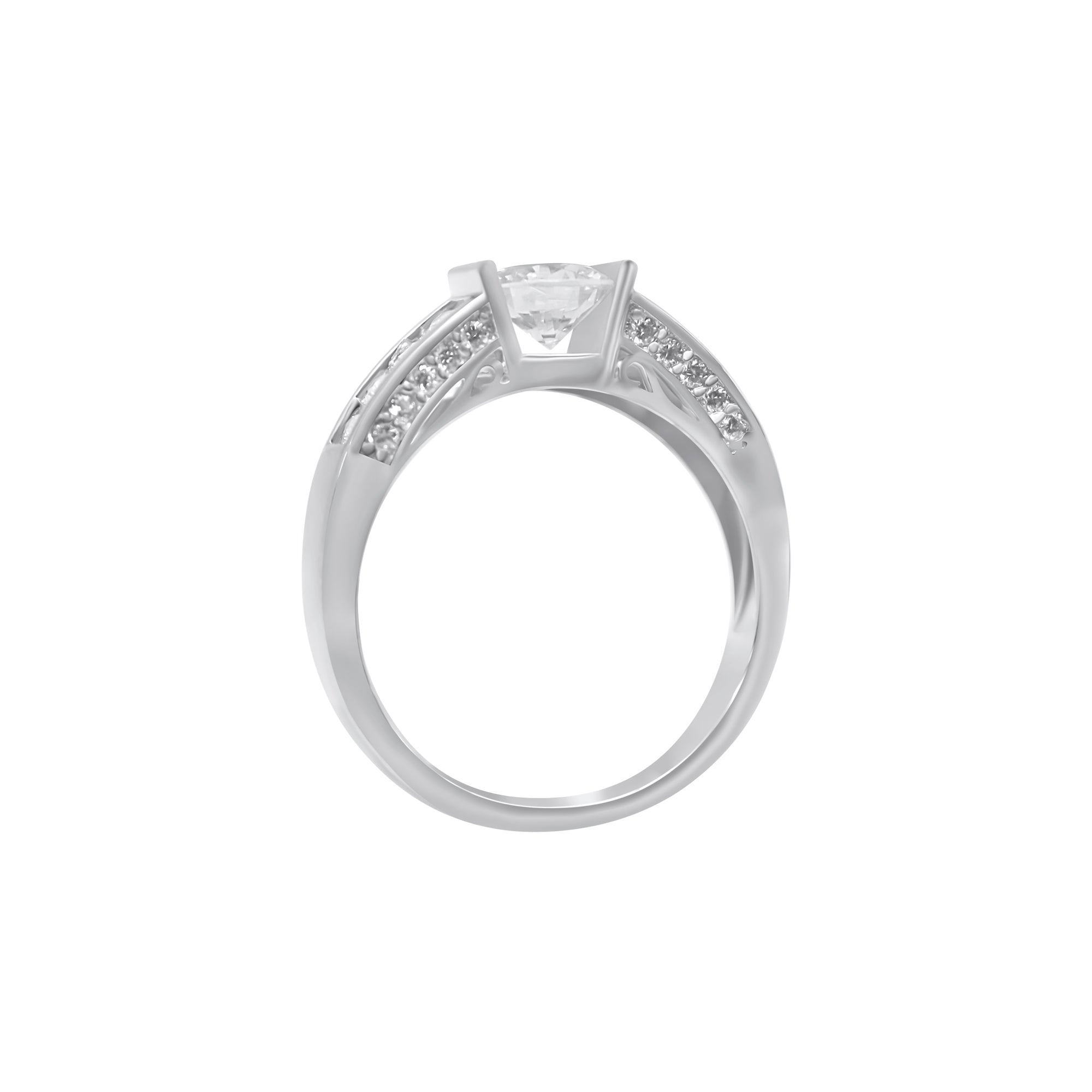 Sterling Silver Circle Cut Stackable Wedding/Engagement Ring Set