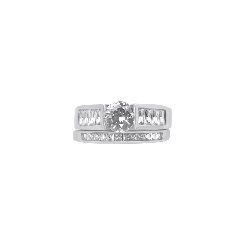 Sterling Silver Circle Cut Stackable Wedding/Engagement Ring Set