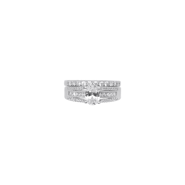 Sterling Silver High Setting Oval Cut Stackable Wedding/Engagement Ring Set