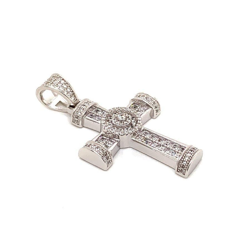 STERLING SILVER CZ CROSS PENDANT WITH ROUND CZ IN FRONT - Atlanta Jewelers Supply