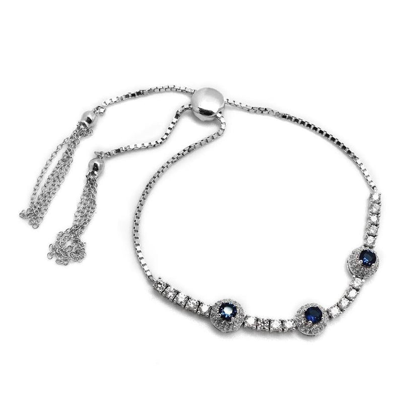 ADJUSTABLE STERLING SILVER 3 BLUE GEM CZ BRACELET - Atlanta Jewelers Supply