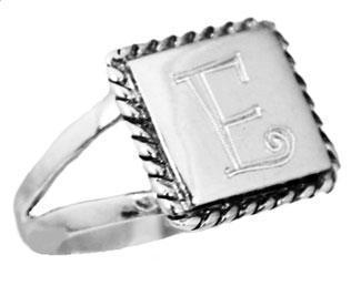 Sterling Silver Square Engravable Ring with Rope Designed Trim and Split Band - Atlanta Jewelers Supply