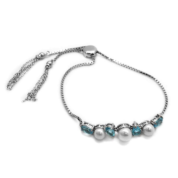 ADJUSTABLE STERLING SILVER BLUE TOPAZ AND PEARL BRACELET - Atlanta Jewelers Supply