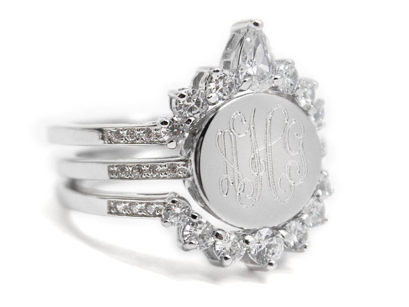 Sterling Silver Crown Triple Band Engravable Cz Princess Ring - Atlanta Jewelers Supply