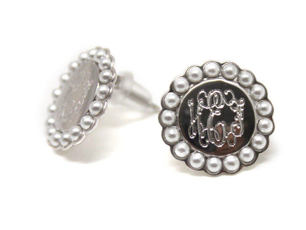Sterling Silver Circle Engravable Pearl Edged Stud Earrings - Atlanta Jewelers Supply