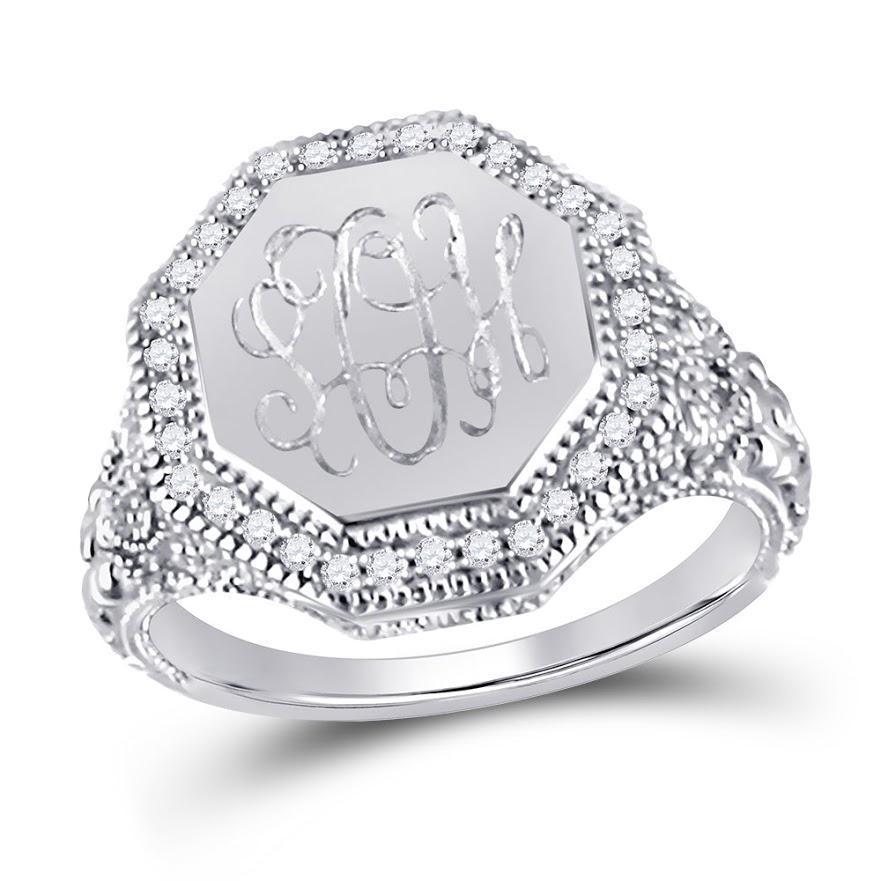 Sterling Silver Engravable Octagon CZ Filigree Ring - Atlanta Jewelers Supply