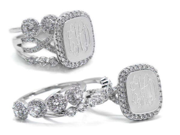 Elegant Engravable Luna Sterling Silver Rectangle CZ Ring - Atlanta Jewelers Supply
