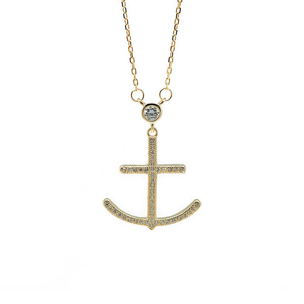 Sterling Silver Anchor CZ Necklace