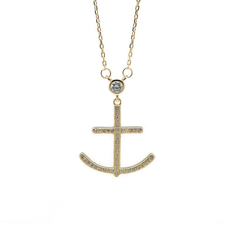 Sterling Silver Anchor CZ Necklace