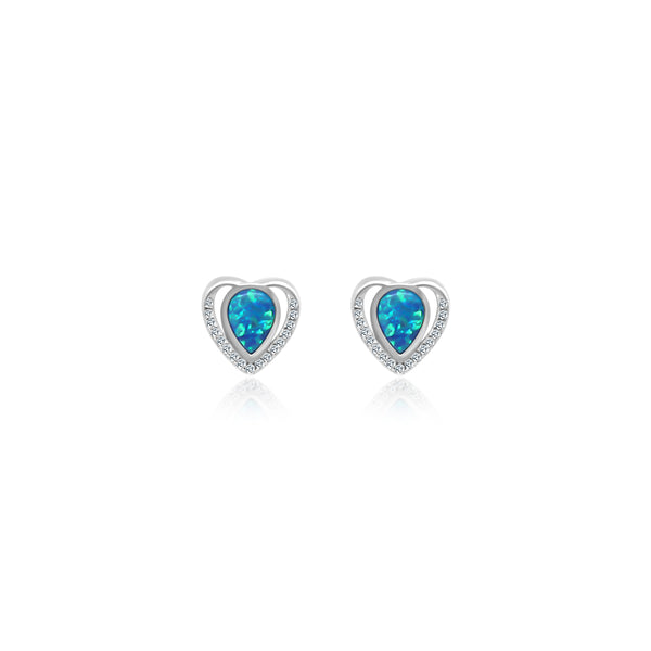 Blue Opal Heart CZ Earrings - Atlanta Jewelers Supply