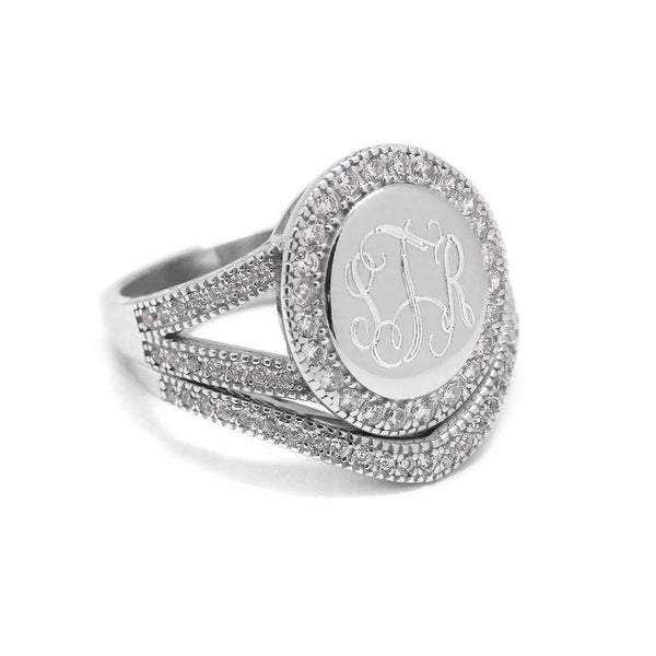 Elegant Engravable Zane Oval Sterling silver Cz Ring with Curved band - Atlanta Jewelers Supply