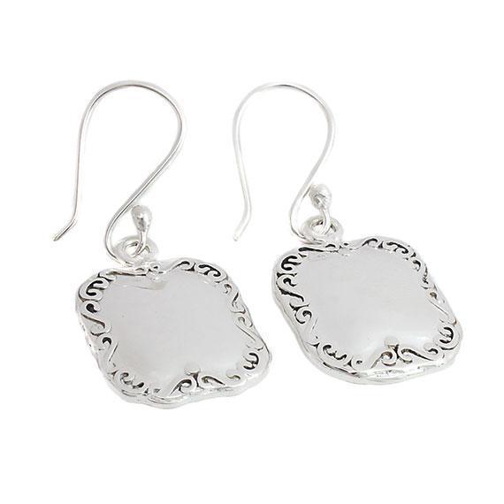 Engravable German Silver Square Earrings With Spoon Design Border - Atlanta Jewelers Supply