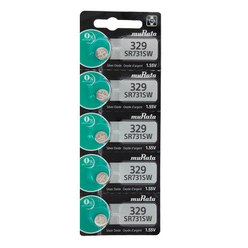 Murata 329 (SR731SW) 1.55V Silver Oxide 0%Hg Mercury Free Watch Battery (5 Batteries)