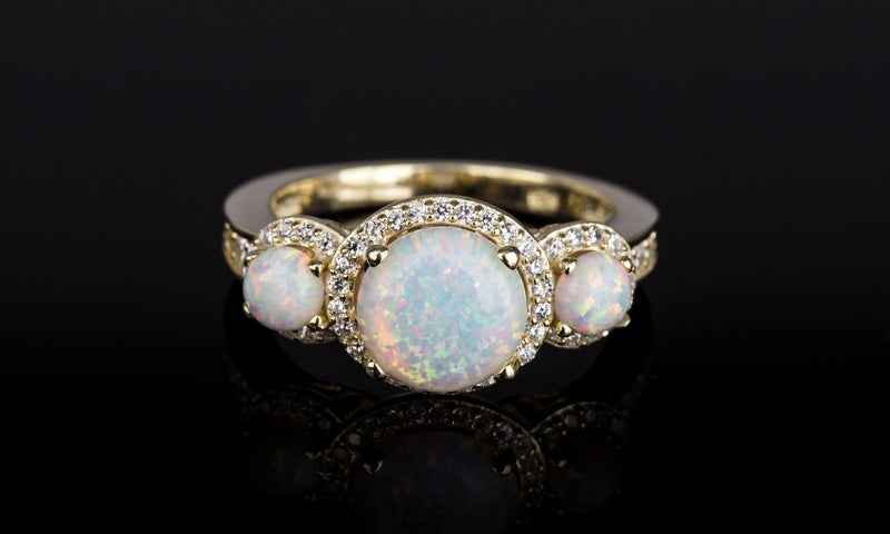 GOLD WHITE OPAL CZ HALO RING - Atlanta Jewelers Supply