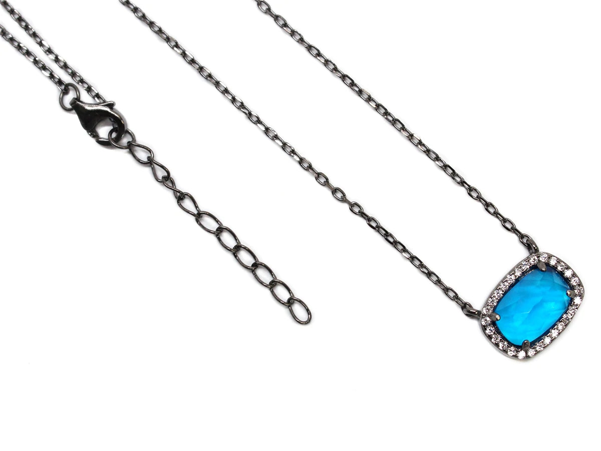 Sterling Silver Designer Inspired Gem Stone Necklace
