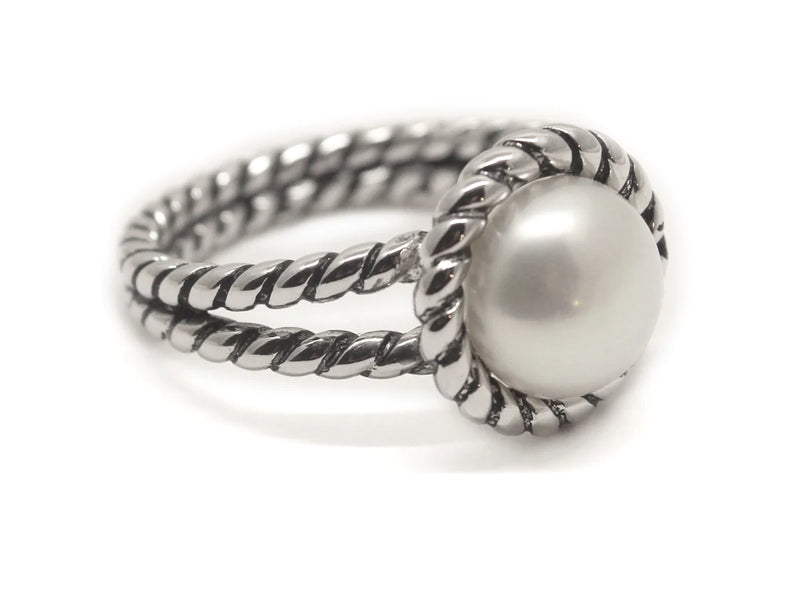 Sterling Silver Rope Pearl Ring