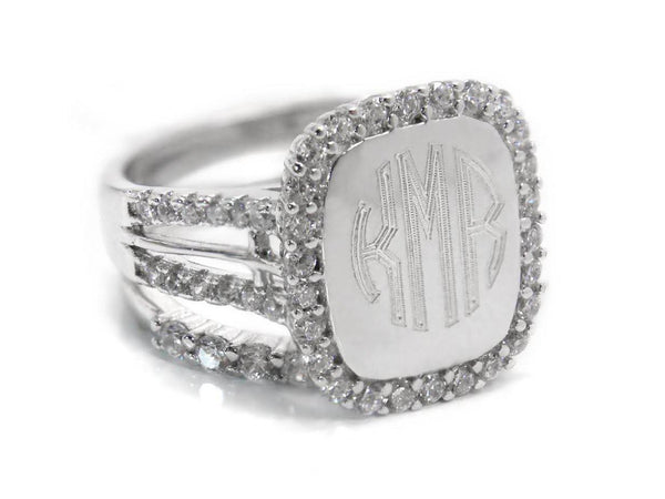 Elegant Engravable Bella Sterling Silver Square CZ Ring - Atlanta Jewelers Supply