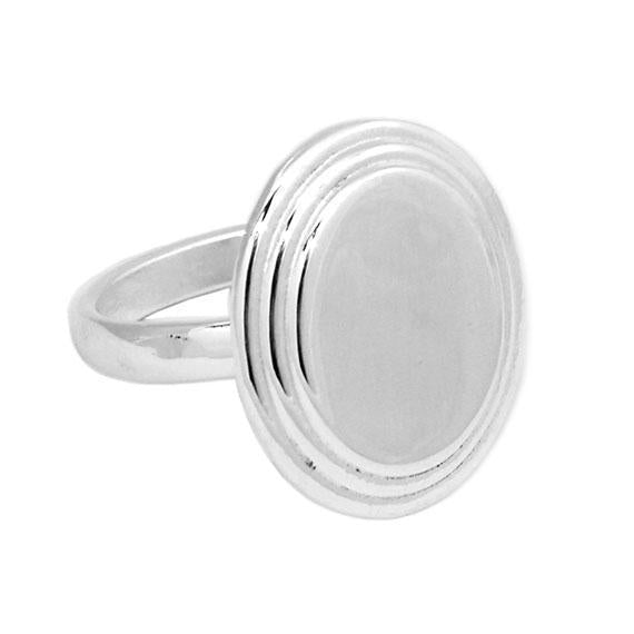 German Silver Oval Disk Engravable Ring with Bevel Edges - Atlanta Jewelers Supply
