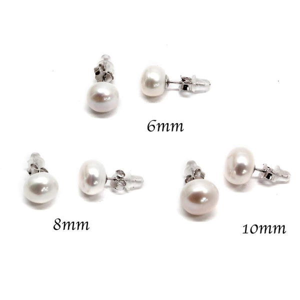 Sterling Silver Fresh Water Pearl Stud Earrings (6mm,8mm and 10 mm) - Atlanta Jewelers Supply