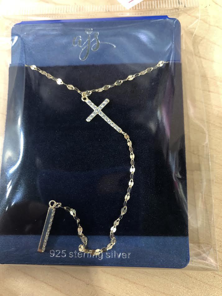 Sterling Silver Rosary like Cross Necklace with CZ - Atlanta Jewelers Supply