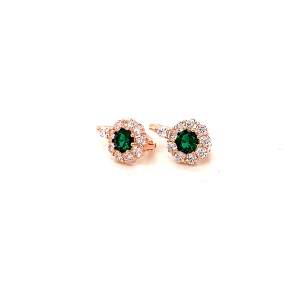 Rose Gold CZ Lever Back Flower Design With Emerald Stone - Atlanta Jewelers Supply
