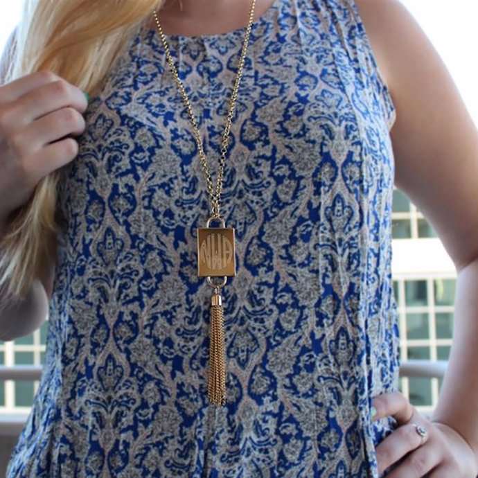 Engravable Fashion Rectangle Tassel Necklace In Gold And Silver - Atlanta Jewelers Supply