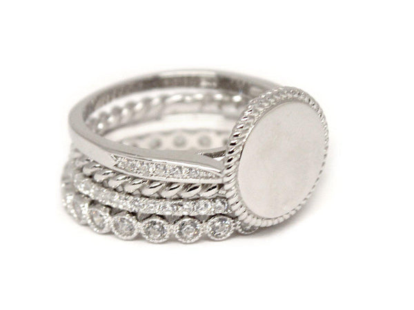 Sterling Silver Plain Face Engravable Stackable Circle Ring With Roped Trim - Atlanta Jewelers Supply