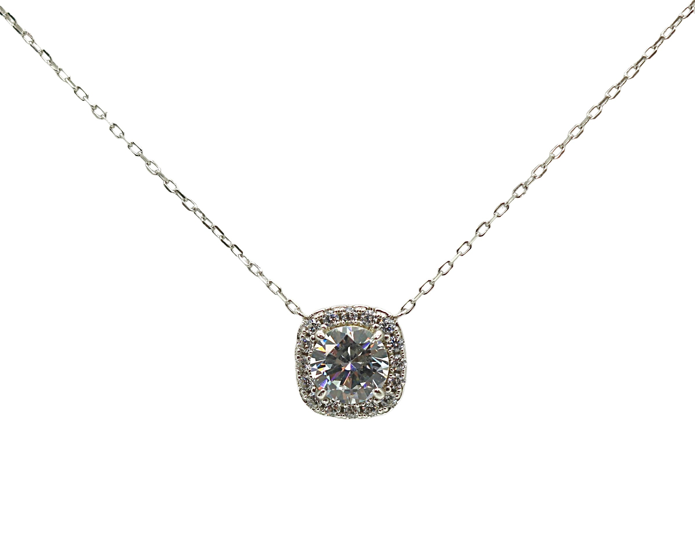 Sterling Silver CZ Square Necklace