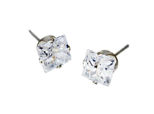 Sterling Silver 4 Cut Cz Square Stud Earrings 5Mm - Atlanta Jewelers Supply