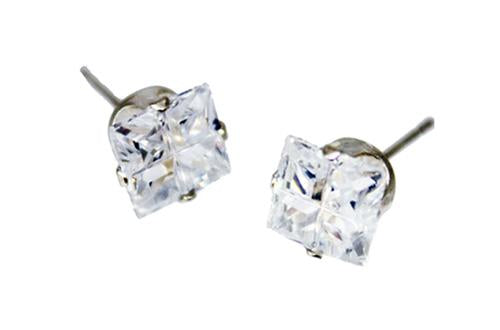 Sterling Silver 4 Cut Cz Square Stud Earrings 6Mm - Atlanta Jewelers Supply