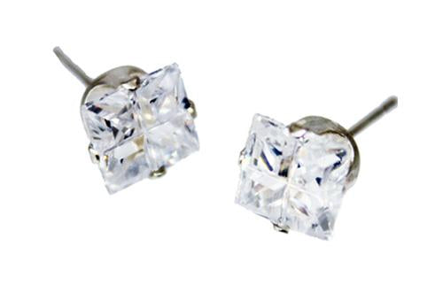 Sterling Silver 4 Cut Cz Square Stud Earrings 7Mm - Atlanta Jewelers Supply