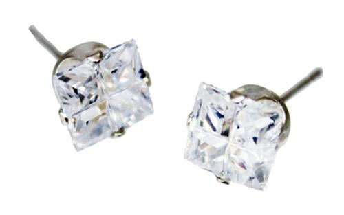 Sterling Silver 4 Cut Cz Square Stud Earrings 8Mm - Atlanta Jewelers Supply