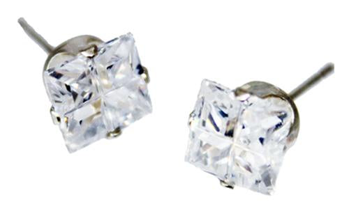 Sterling Silver 4 Cut Cz Square Stud Earrings 9Mm - Atlanta Jewelers Supply