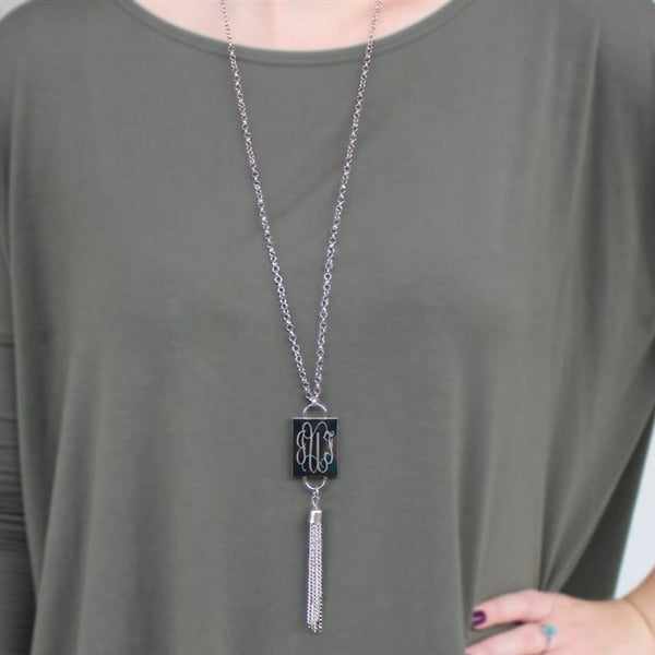 Engravable Fashion Rectangle Tassel Necklace In Gold And Silver - Atlanta Jewelers Supply