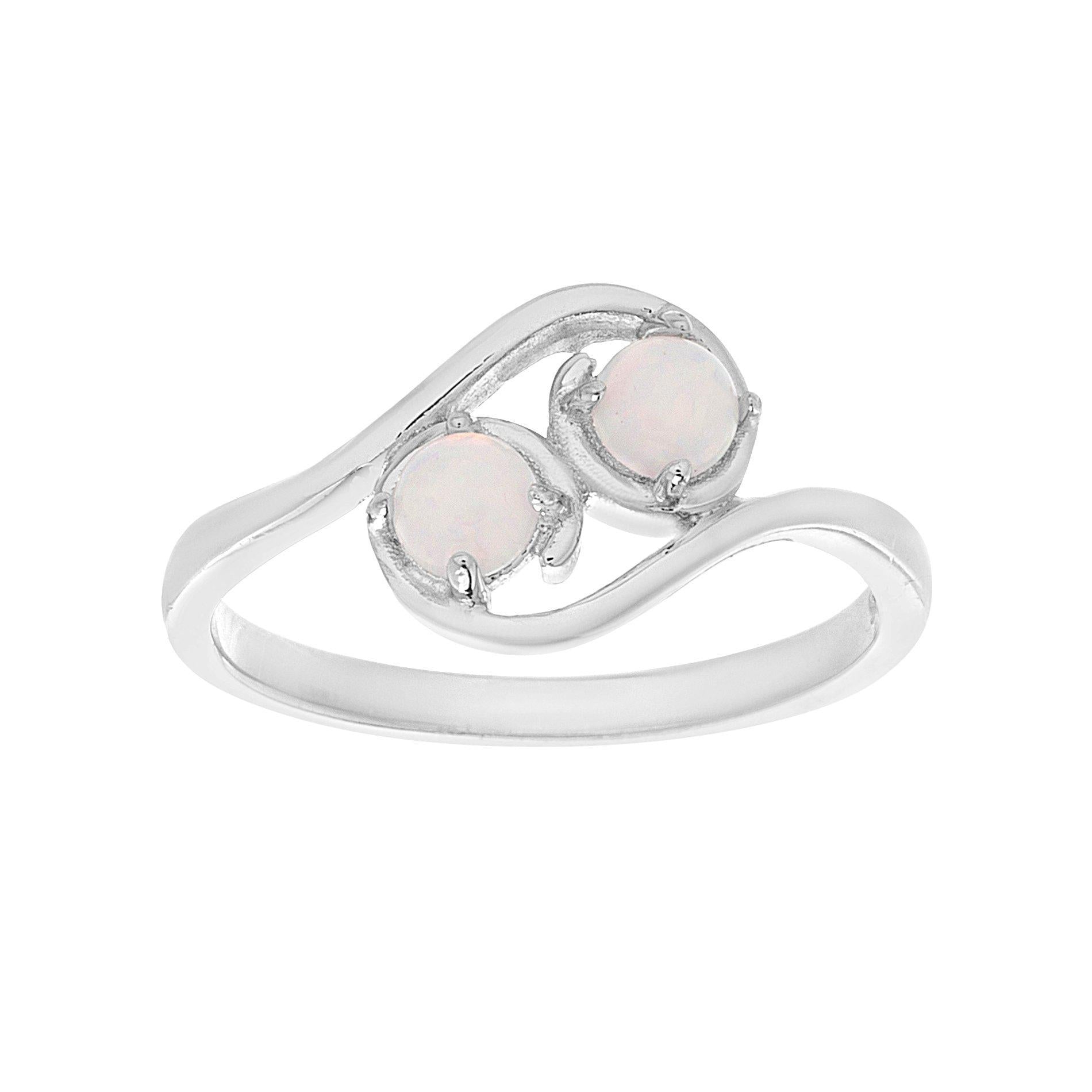 STERLING SILVER OPAL BYPASS DESIGN RING IN BLUE AND WHITE OPAL - Atlanta Jewelers Supply
