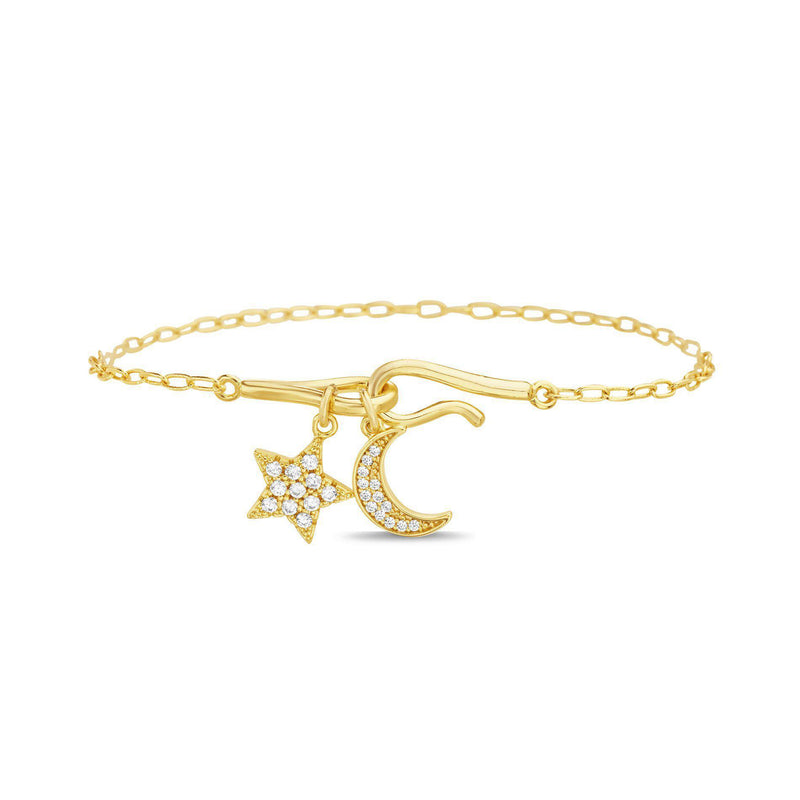 GOLD CZ MOON & STAR HOOK CLASP CHARM BRACELET - Atlanta Jewelers Supply