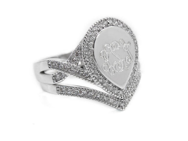 Elegant Engravable Lucy Sterling Silver Tear Drop CZ Ring - Atlanta Jewelers Supply