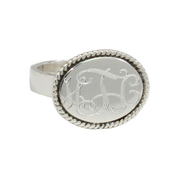 German Silver Oval Disk  Engravable Ring with Rope Border Design - Atlanta Jewelers Supply